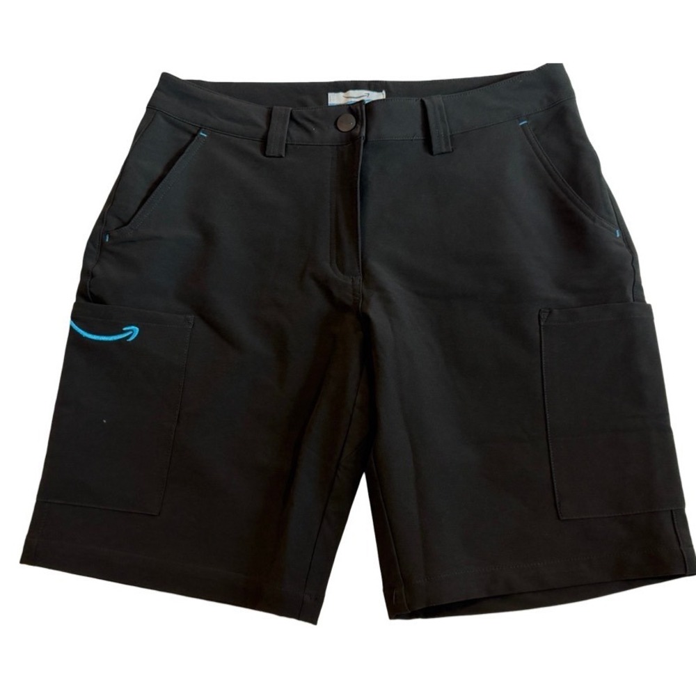 Amazon Employee Uniform Cargo Shorts Black Women Large Workwear Utility Logo